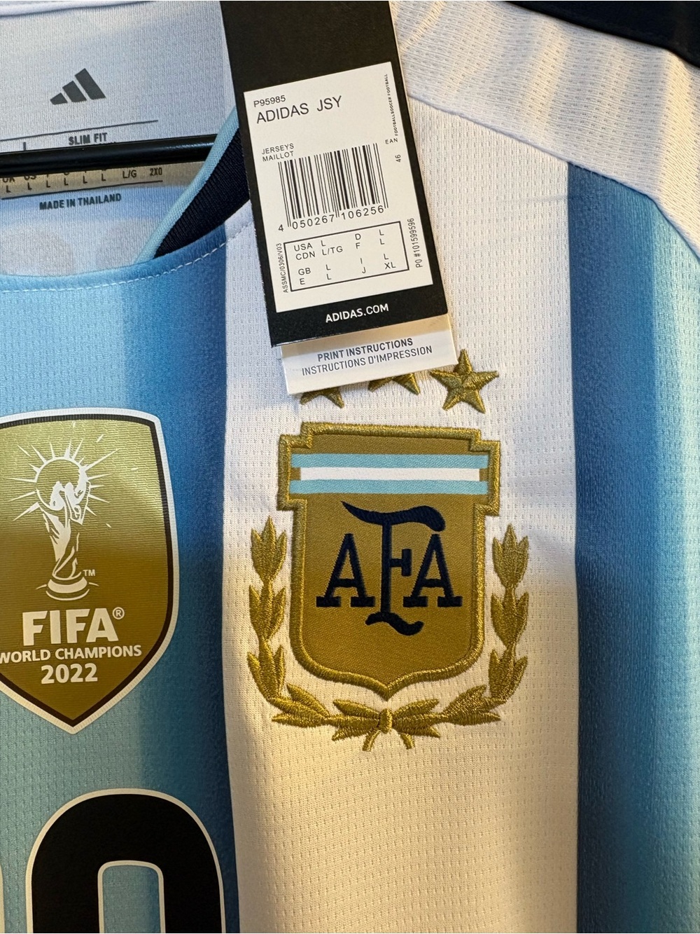 adidas Argentina Soccer Jersey - White & Light Blue with Gold Accents - Picture 5 of 6
